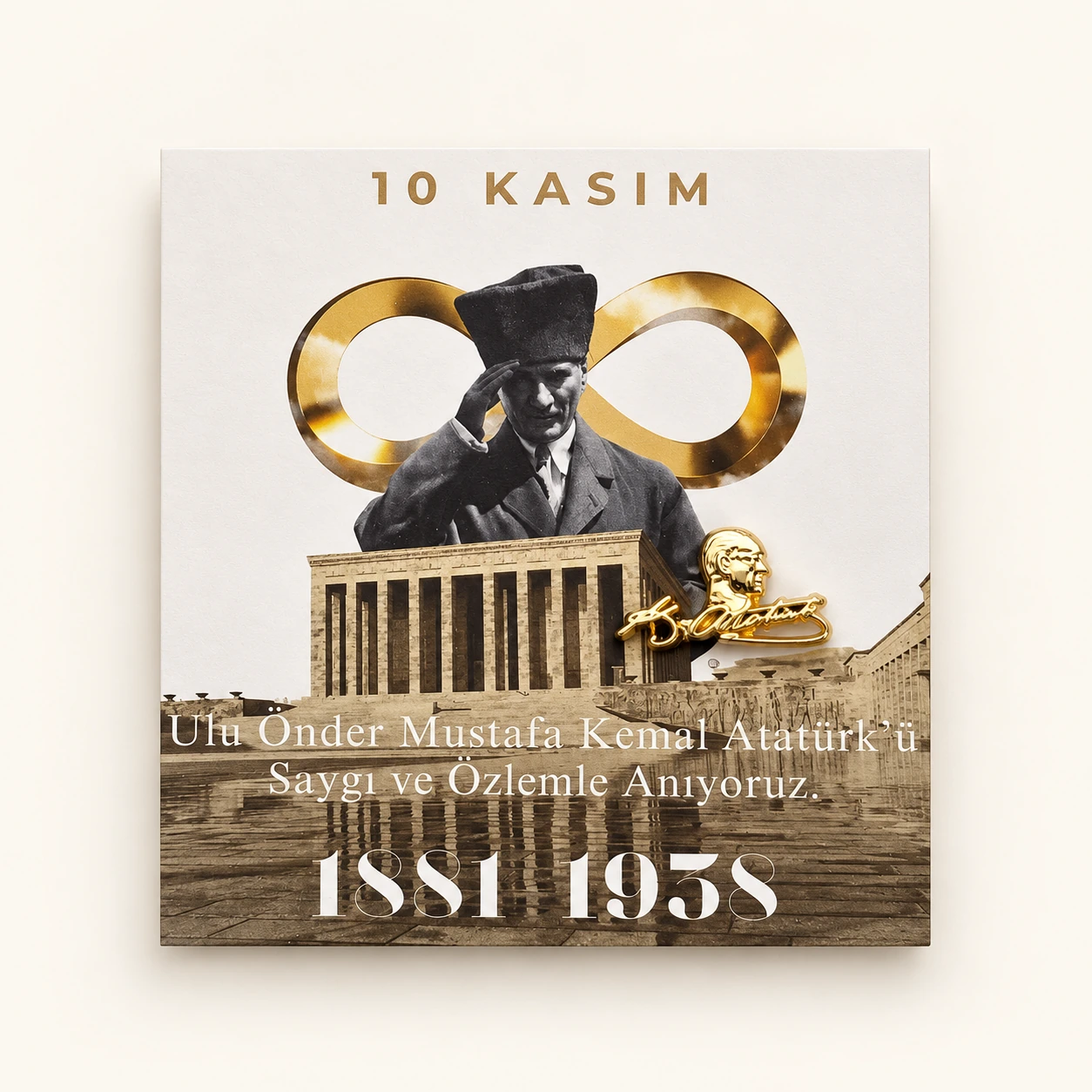 10 Kasım kartlı altın Atatürk imza rozeti